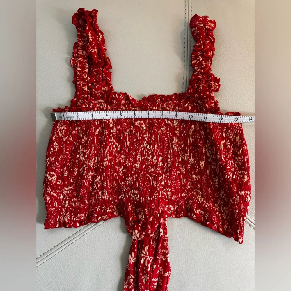Revolve - Smocked Crop Wrap Top in Red - Picture 9 of 9